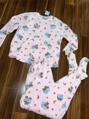 Large Teddy bear feetie pajama 2 piece set